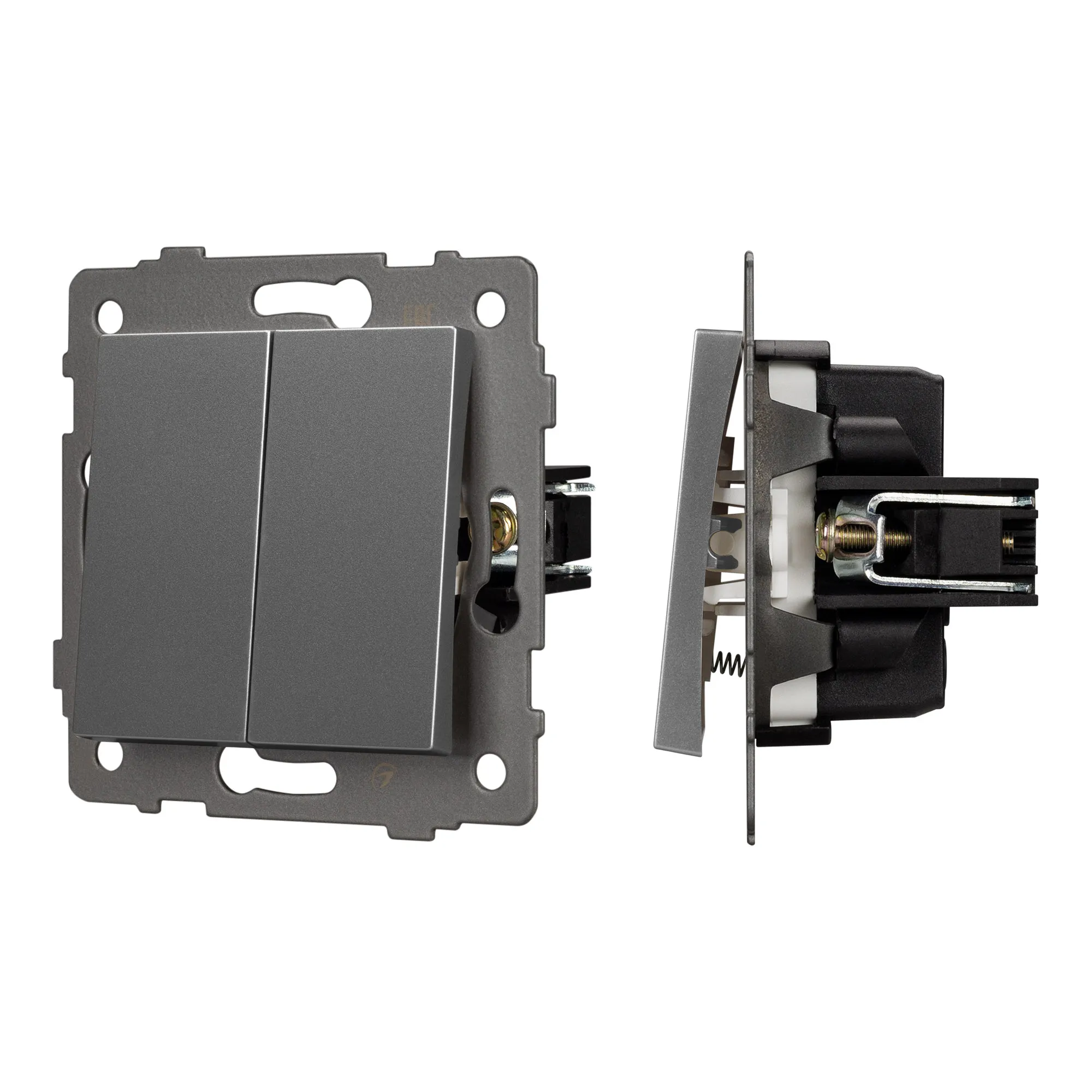 Механизм выключателя двухклавишный самовозвратный SWT-MKR2-PL-GR-V (250V, 10A) (Arlight, -) - изображение товара