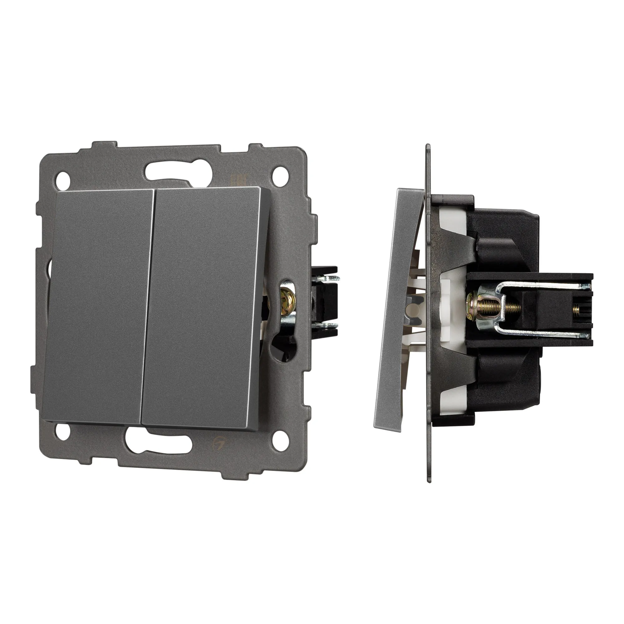 Механизм выключателя двухклавишный непроходной SWT-MK02-PL-GR-V (250V, 10A) (Arlight, -)