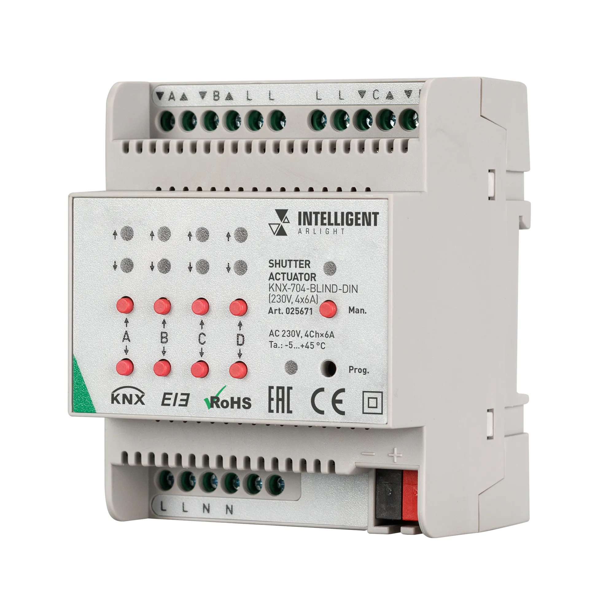 INTELLIGENT ARLIGHT Контроллер штор KNX-704-BLIND-DIN (230V, 4x6A) (IARL, Пластик) - изображение товара